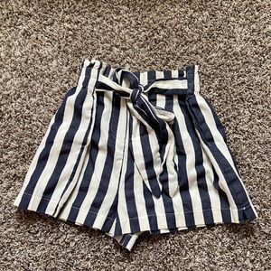 High waisted stripped paper bag shorts!